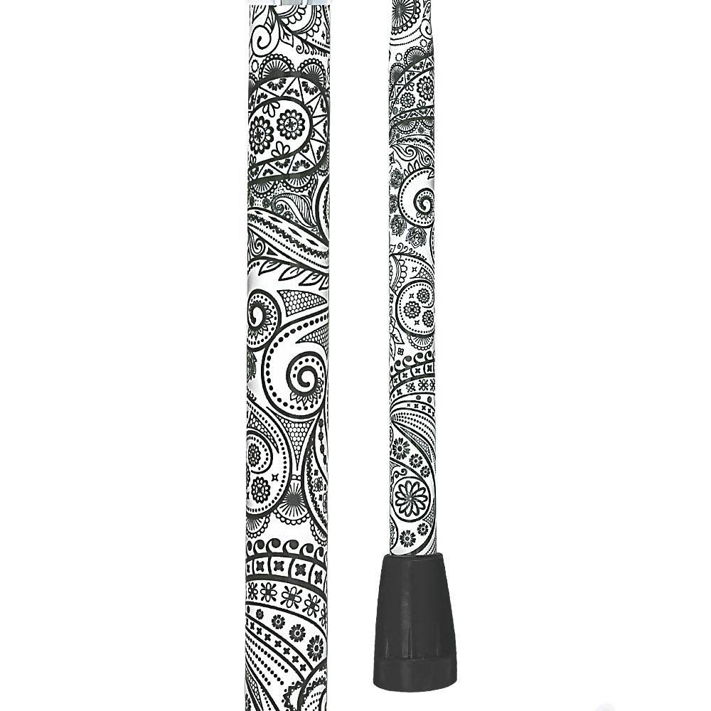 White Pearlz Rhinestone Collar Black Swirl Adjustable Folding Cane T668