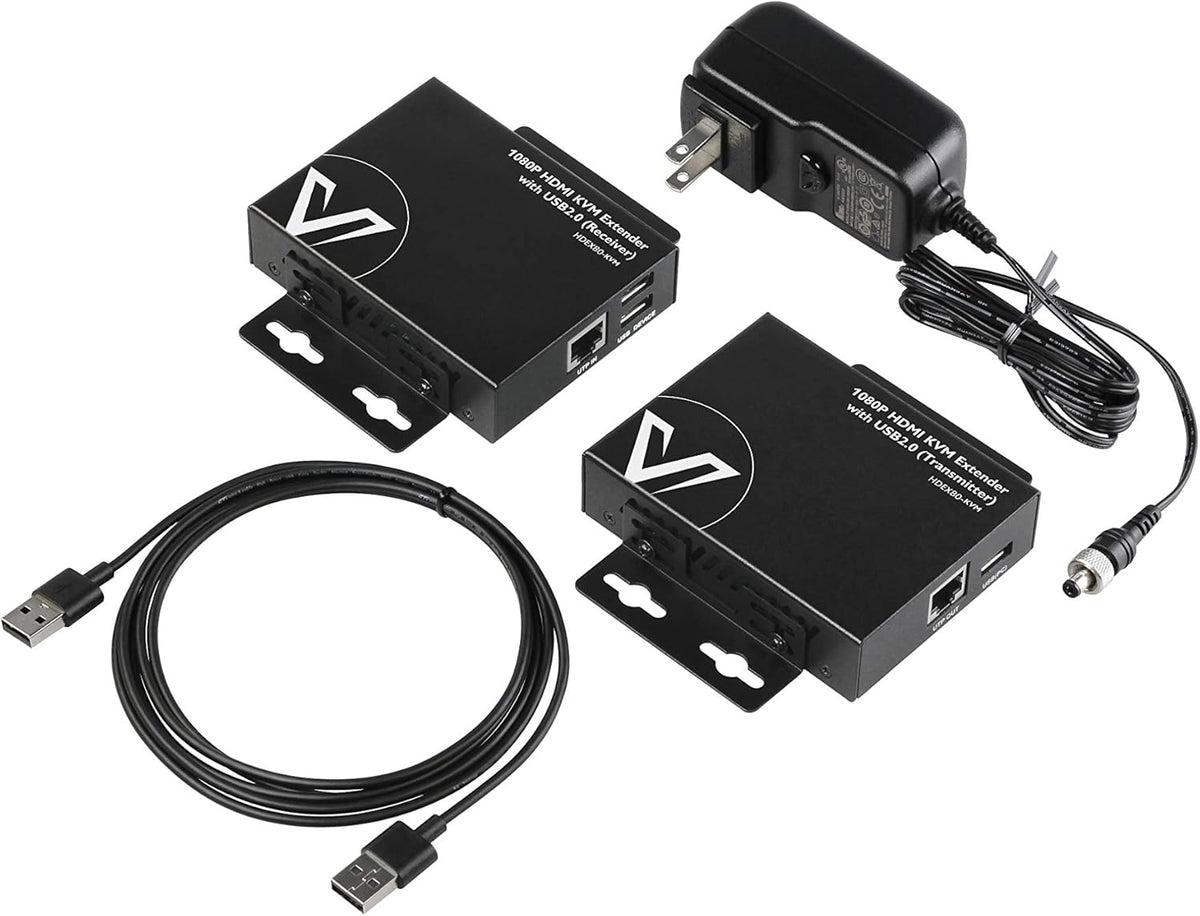 HDMI USB Extender, 1080P 60Hz Over Cat6 up to 80m, 2-Port USB2.0, PoE S320