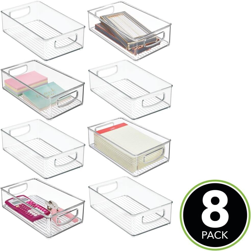 Clear Plastic Storage Container Bins with Handles, 8 Pack C354
