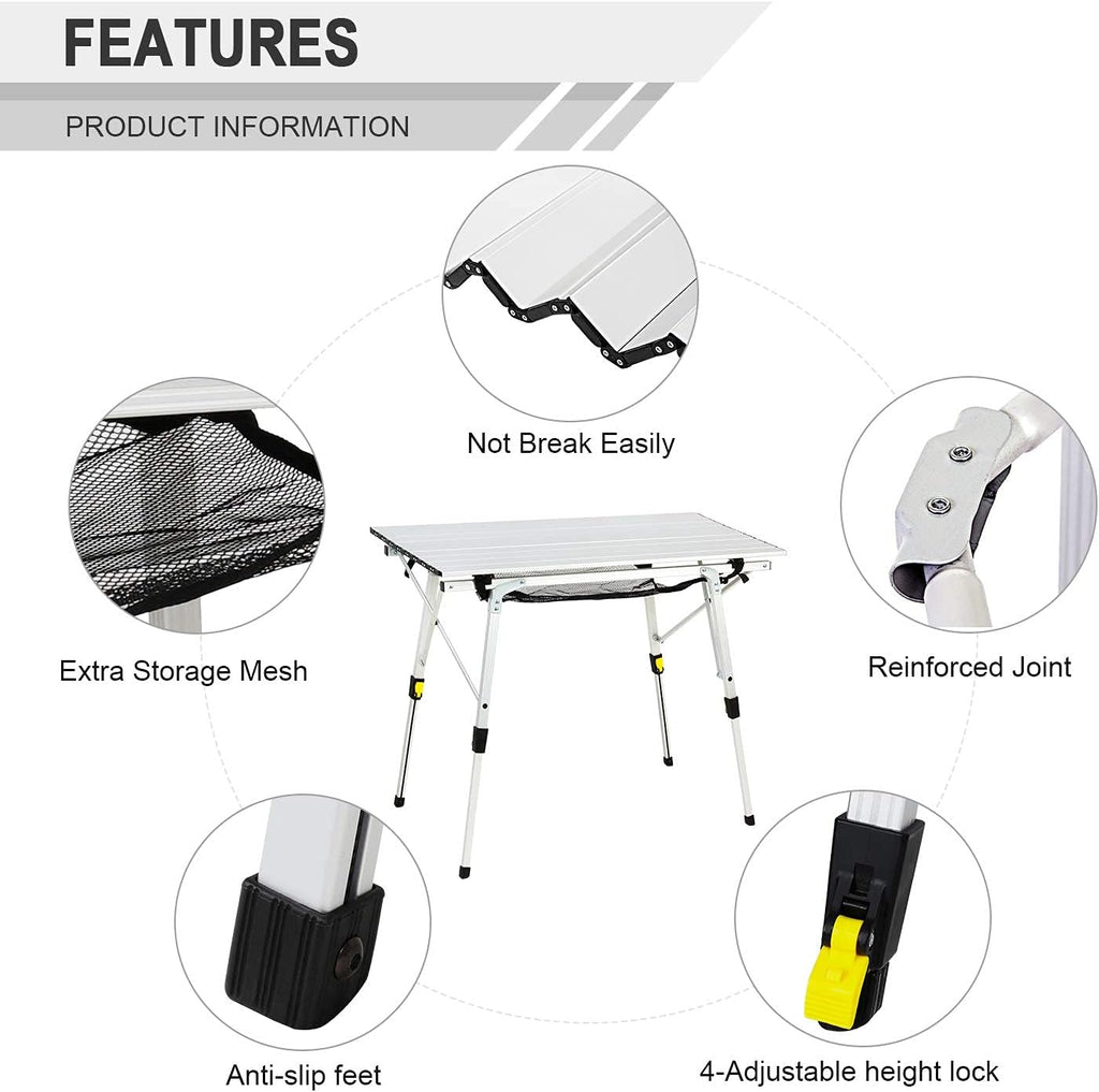 Portable Folding Camping Table Aluminum Lightweight with Mesh Layer K3303