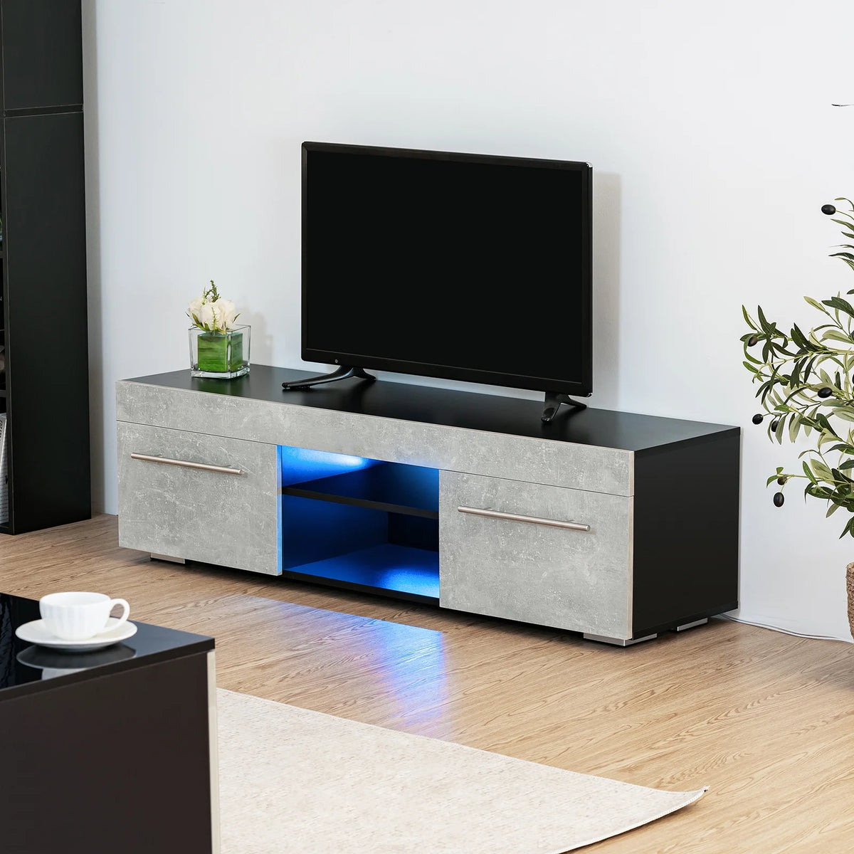 White High Gloss TV Stand with LED Lights W8482