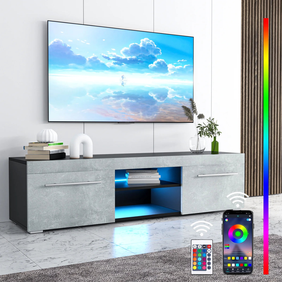 White High Gloss TV Stand with LED Lights W8482