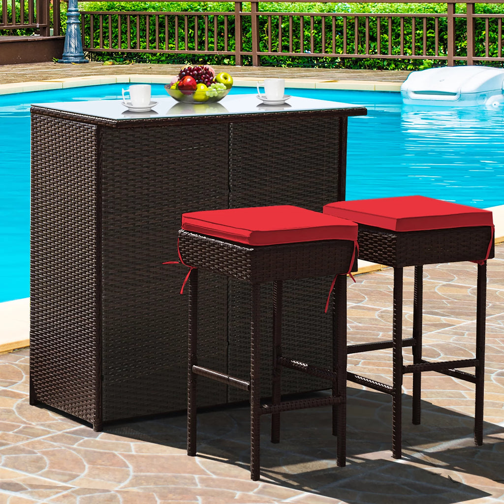 3PCS Patio Rattan Wicker Bar Table Stools Dining Set A966