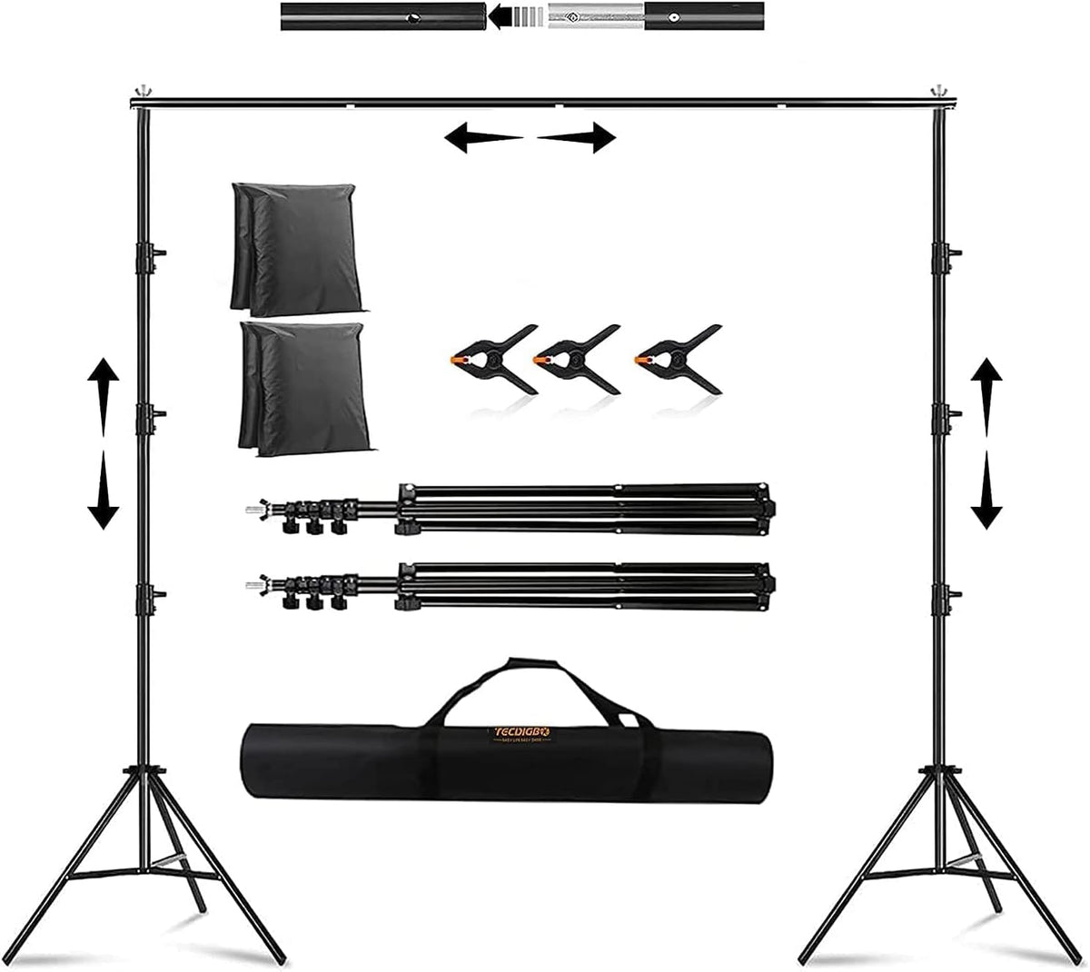 10x8.5FT Backdrop Stand Kit with Spring Clamp, Sand Bag, Carry Bag J372770