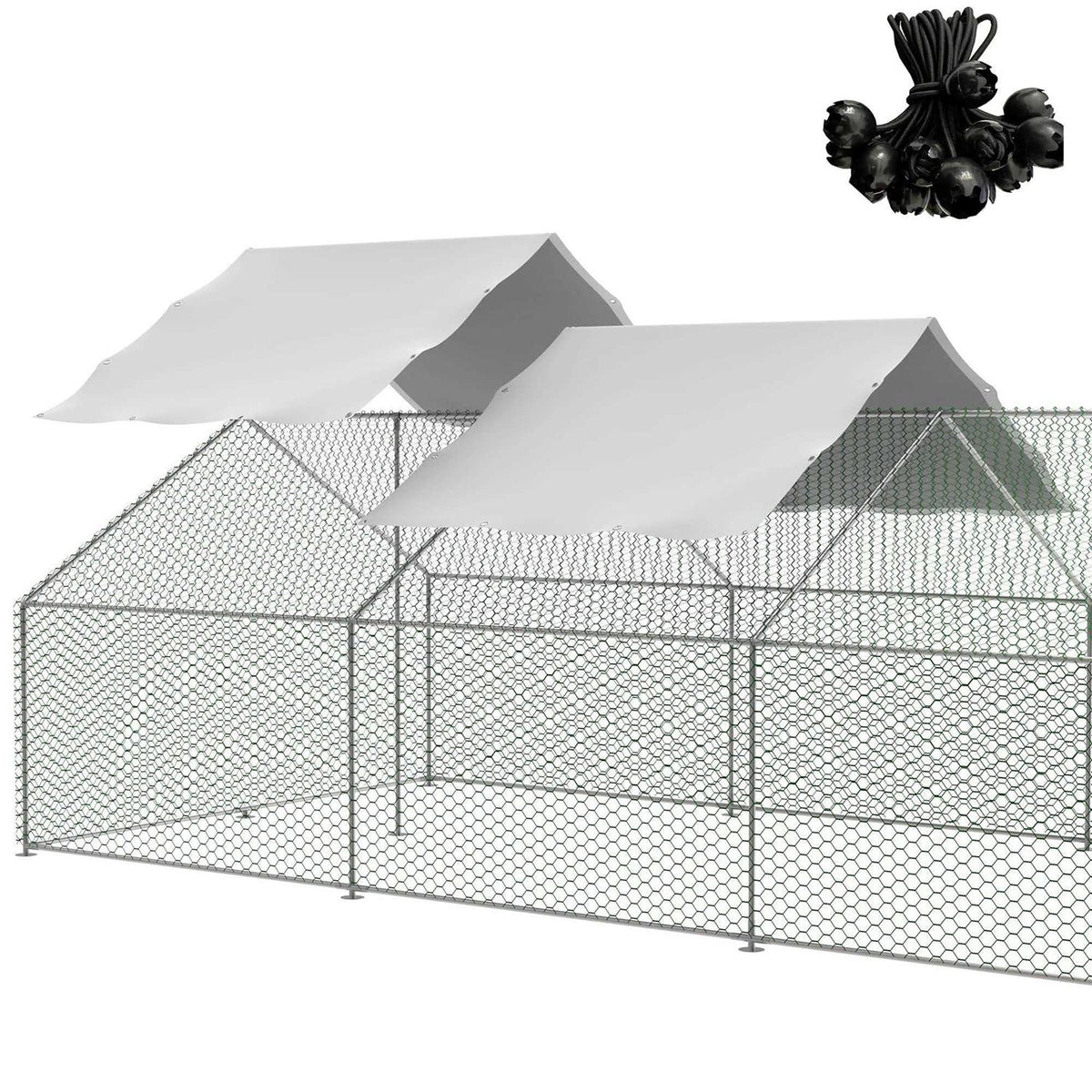 Outdoor Metal Chicken Coop Cover with Ball Bungees O37235