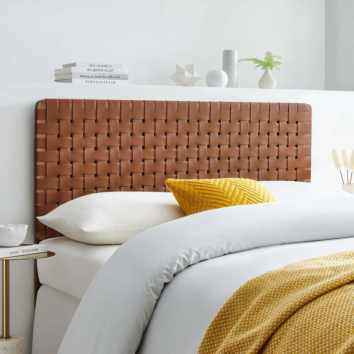 Full Vegan Leather Headboard in Walnut Brown T26206