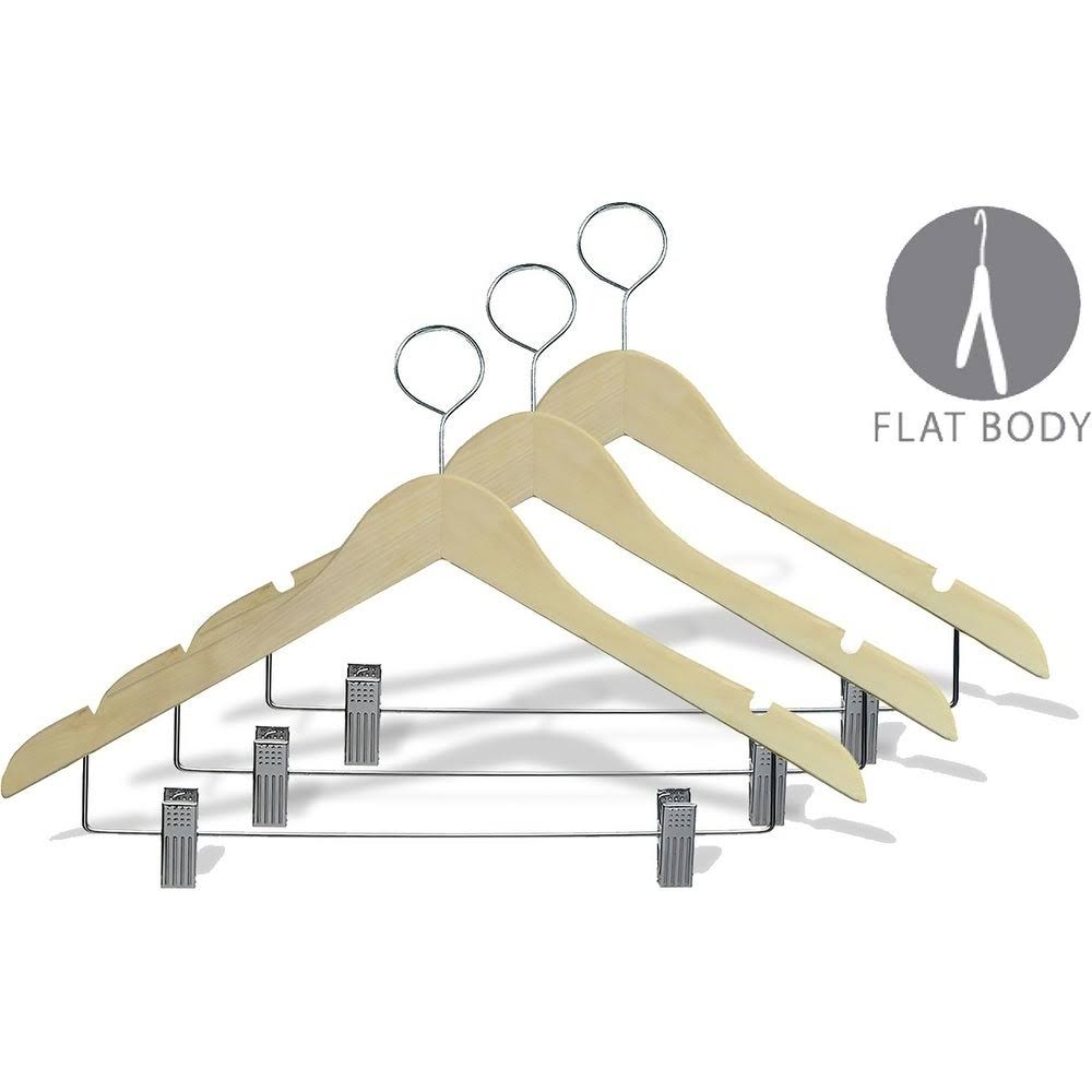 Natural Finish Wooden Hangers with Clips, Box of 50 R734