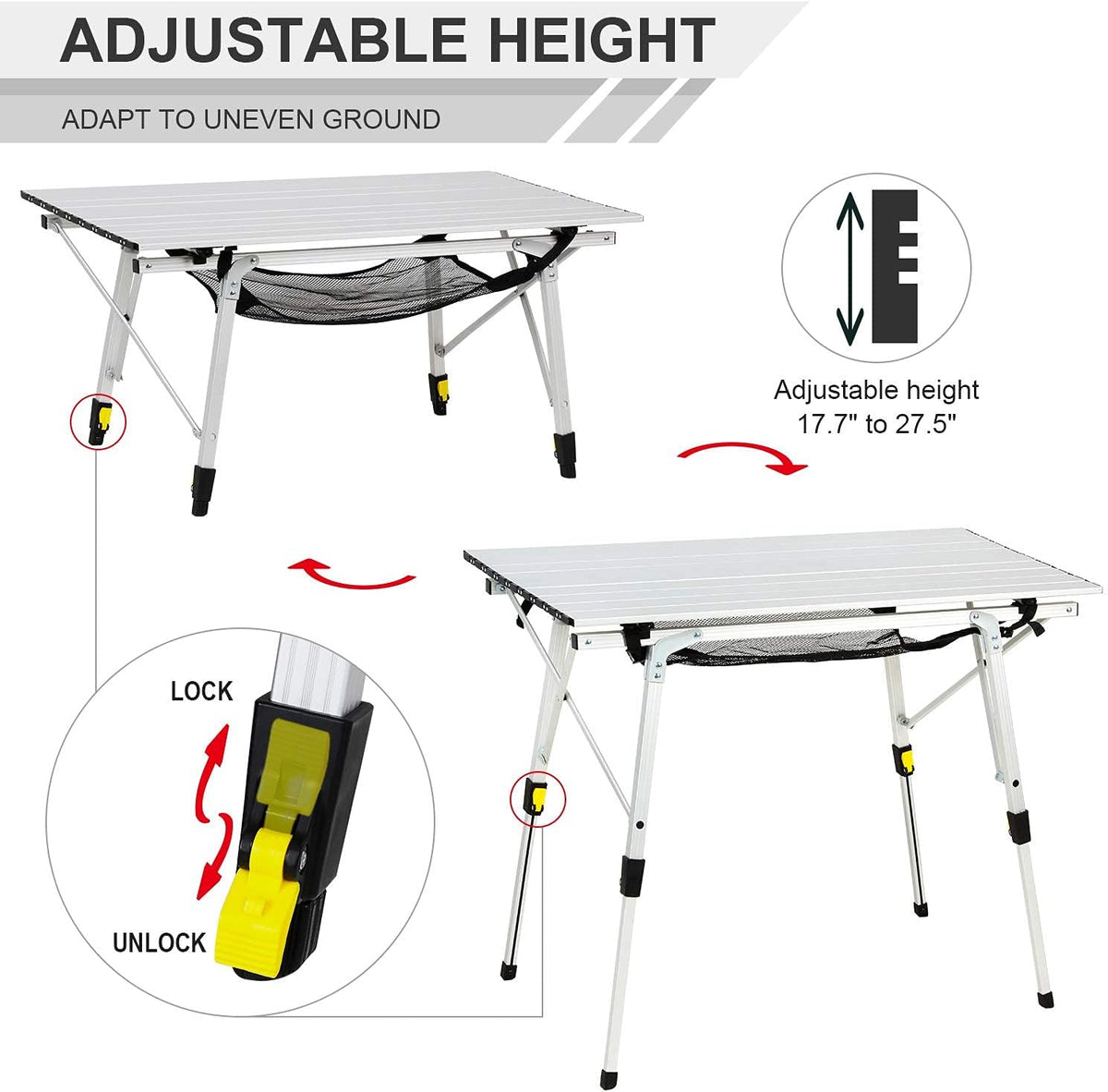 Portable Folding Camping Table Aluminum Lightweight with Mesh Layer K3303