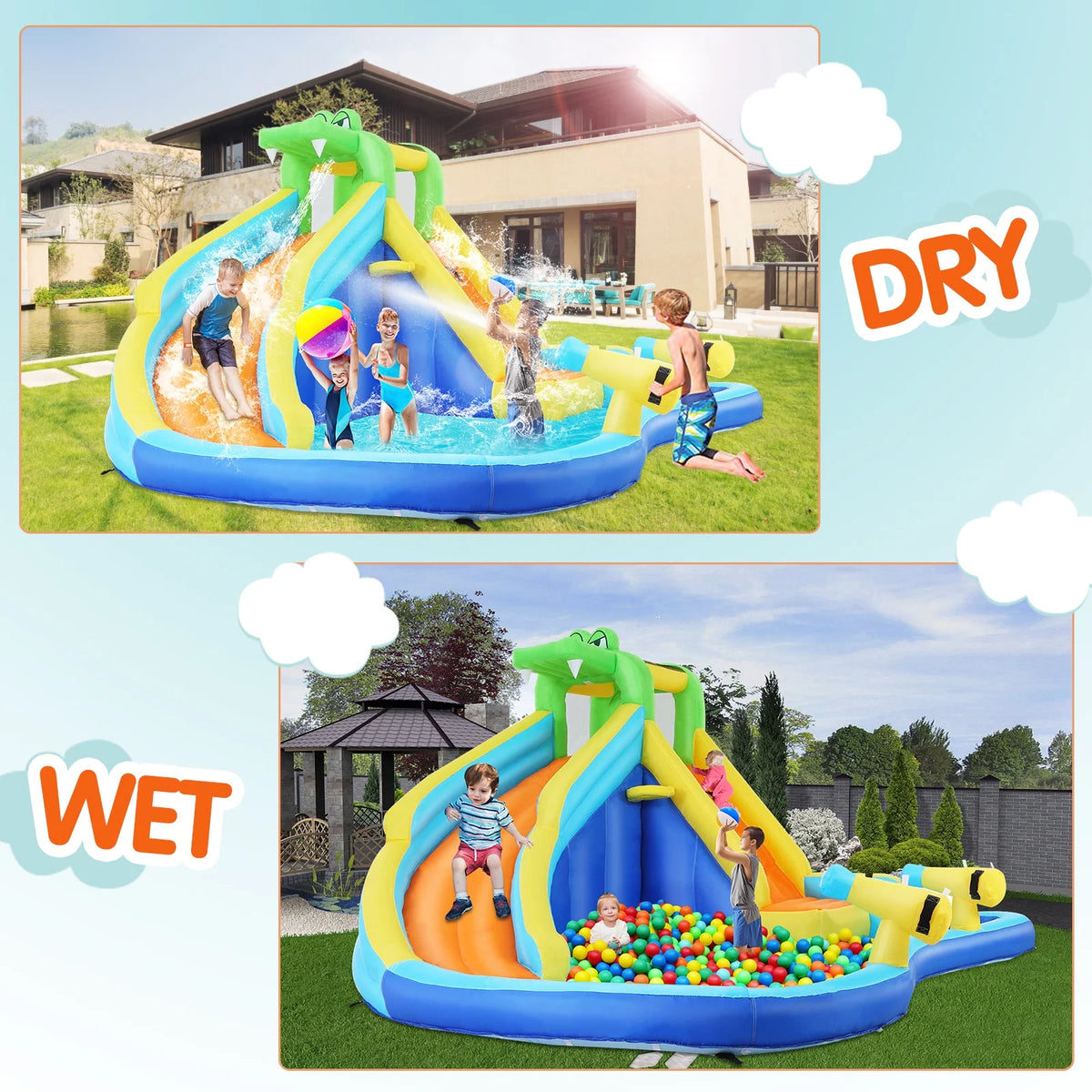 Inflatable Bounce House with Water Slide and Spray Pool P305627