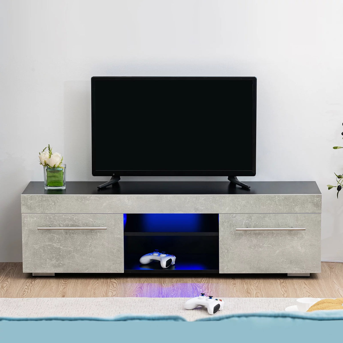 White High Gloss TV Stand with LED Lights W8482