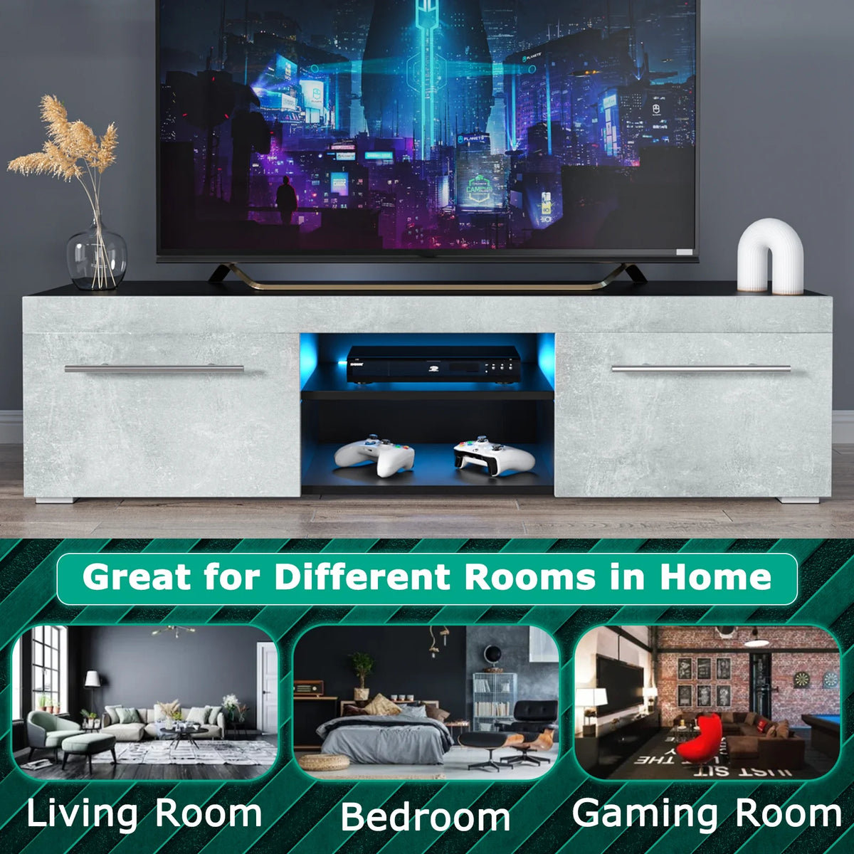 White High Gloss TV Stand with LED Lights W8482