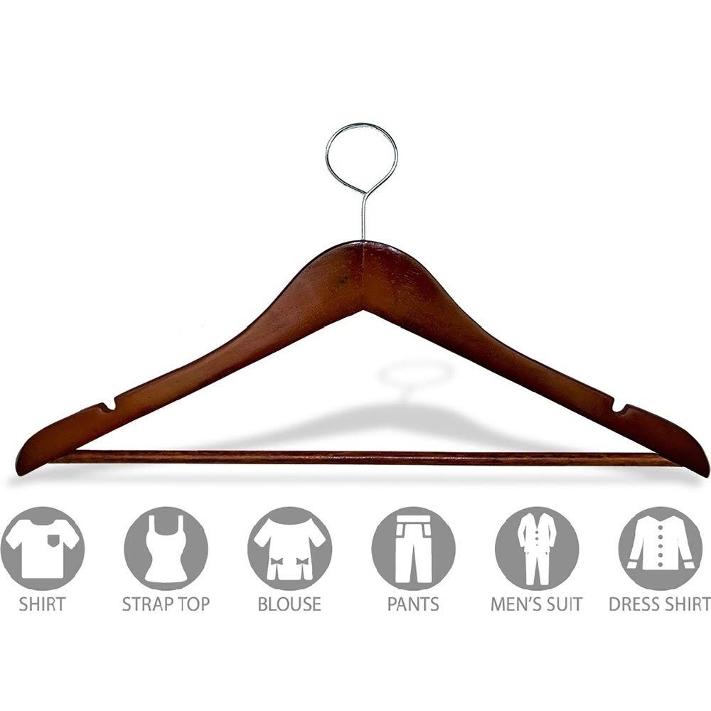 Natural Finish Wooden Hangers with Clips, Box of 50 R734
