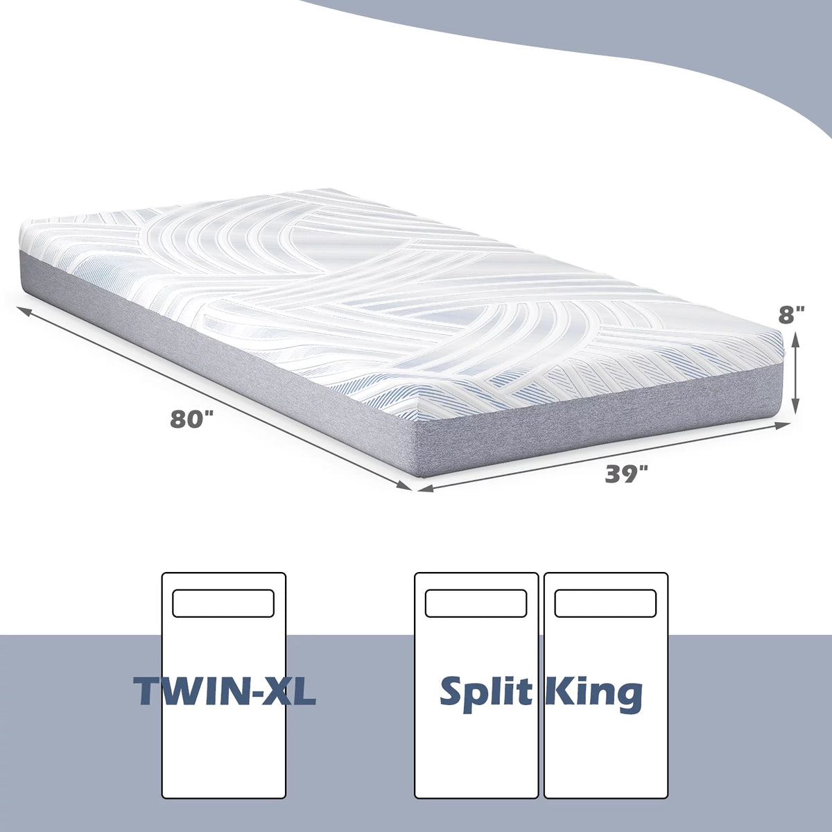8 Twin XL Cooling Adjustable Memory Foam Mattress E924