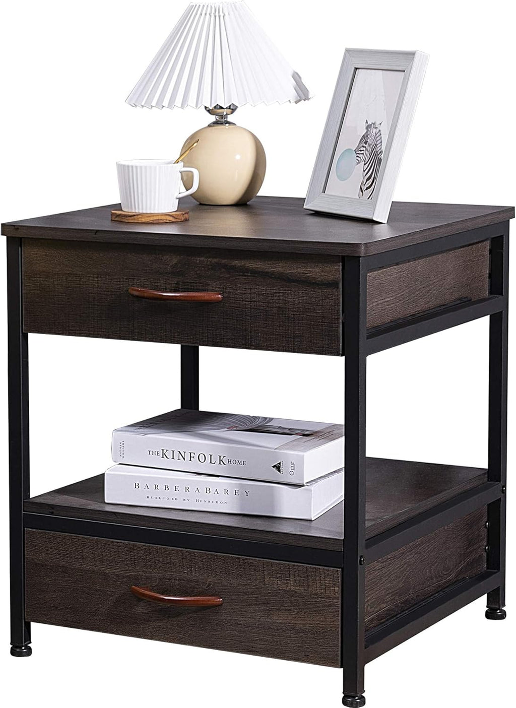 Oak 2 Drawer Nightstand with Metal Frame L374565