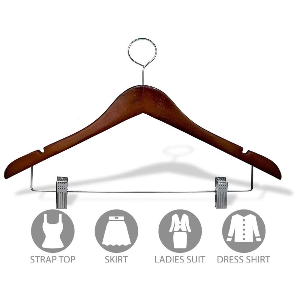 Natural Finish Wooden Hangers with Clips, Box of 50 R734