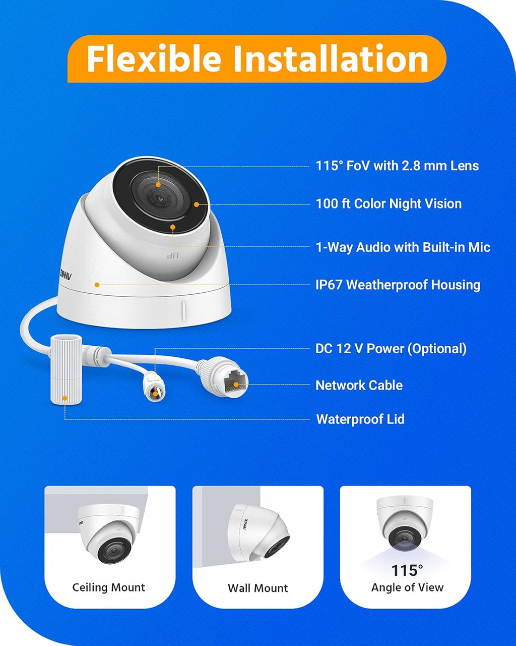 5MP PoE IP Turret Security Camera with Audio D765648