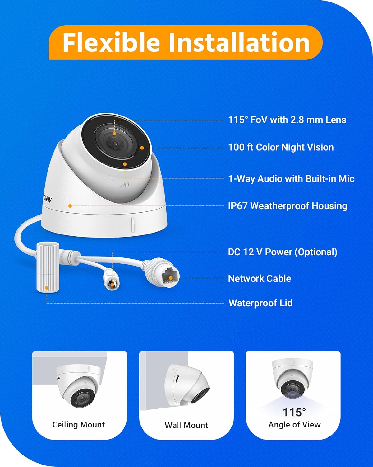 5MP PoE IP Turret Security Camera with Audio D765648