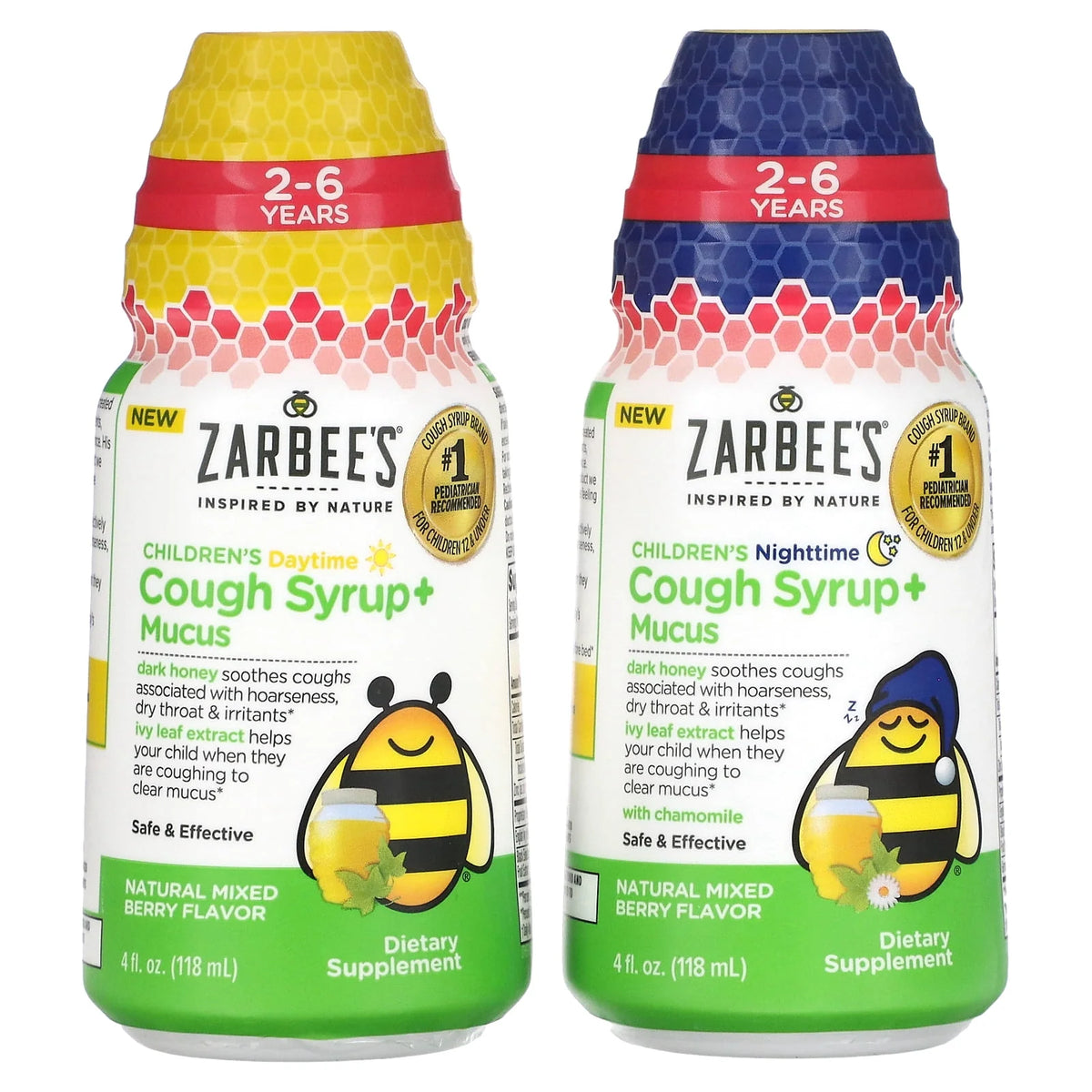Kids Cough + Mucus Day/Night Syrup Mixed Berry 2x4FL Oz W6620