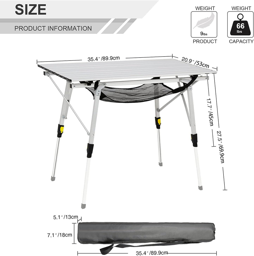 Portable Folding Camping Table Aluminum Lightweight with Mesh Layer K3303