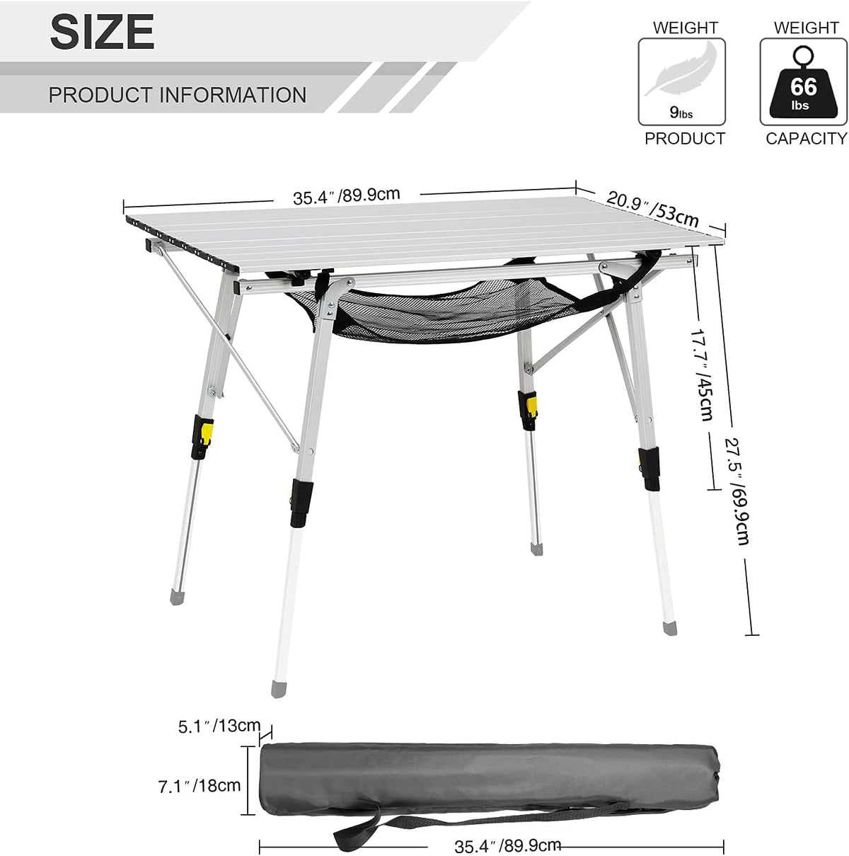 Portable Folding Camping Table Aluminum Lightweight with Mesh Layer K3303
