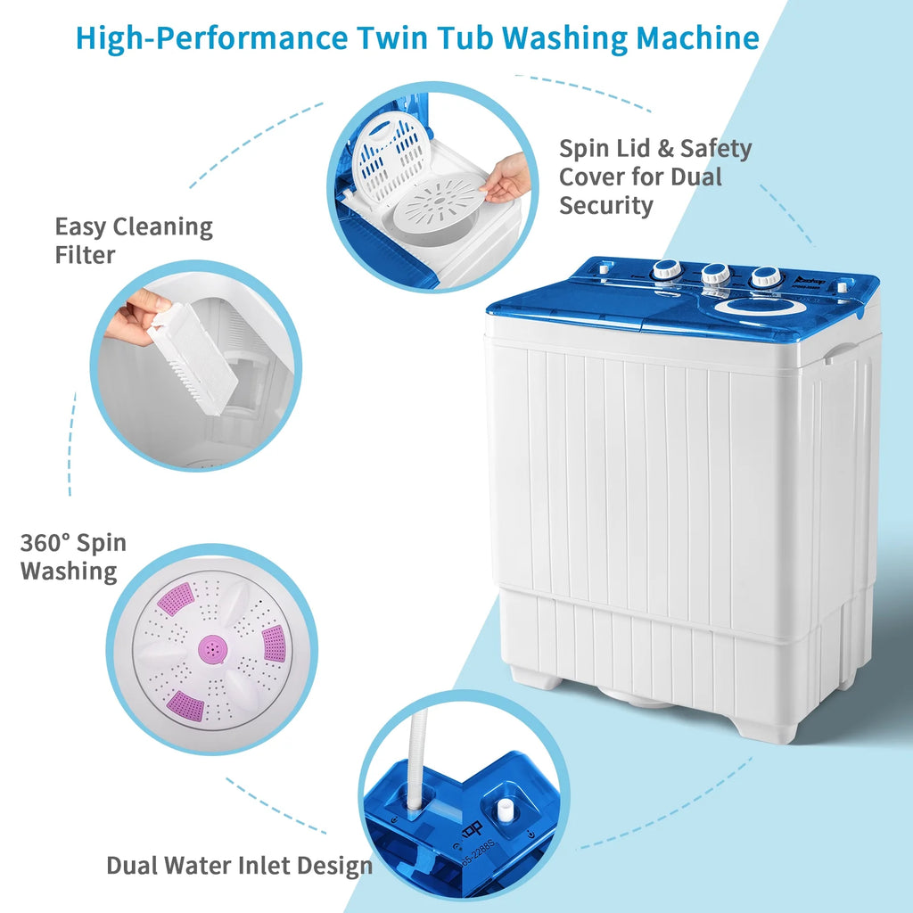 Portable 26lbs Compact Twin Tub Washing Machine White Black U532825