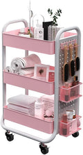 3 Tier Rolling Metal Utility Cart with Hooks Storage Bins S755035
