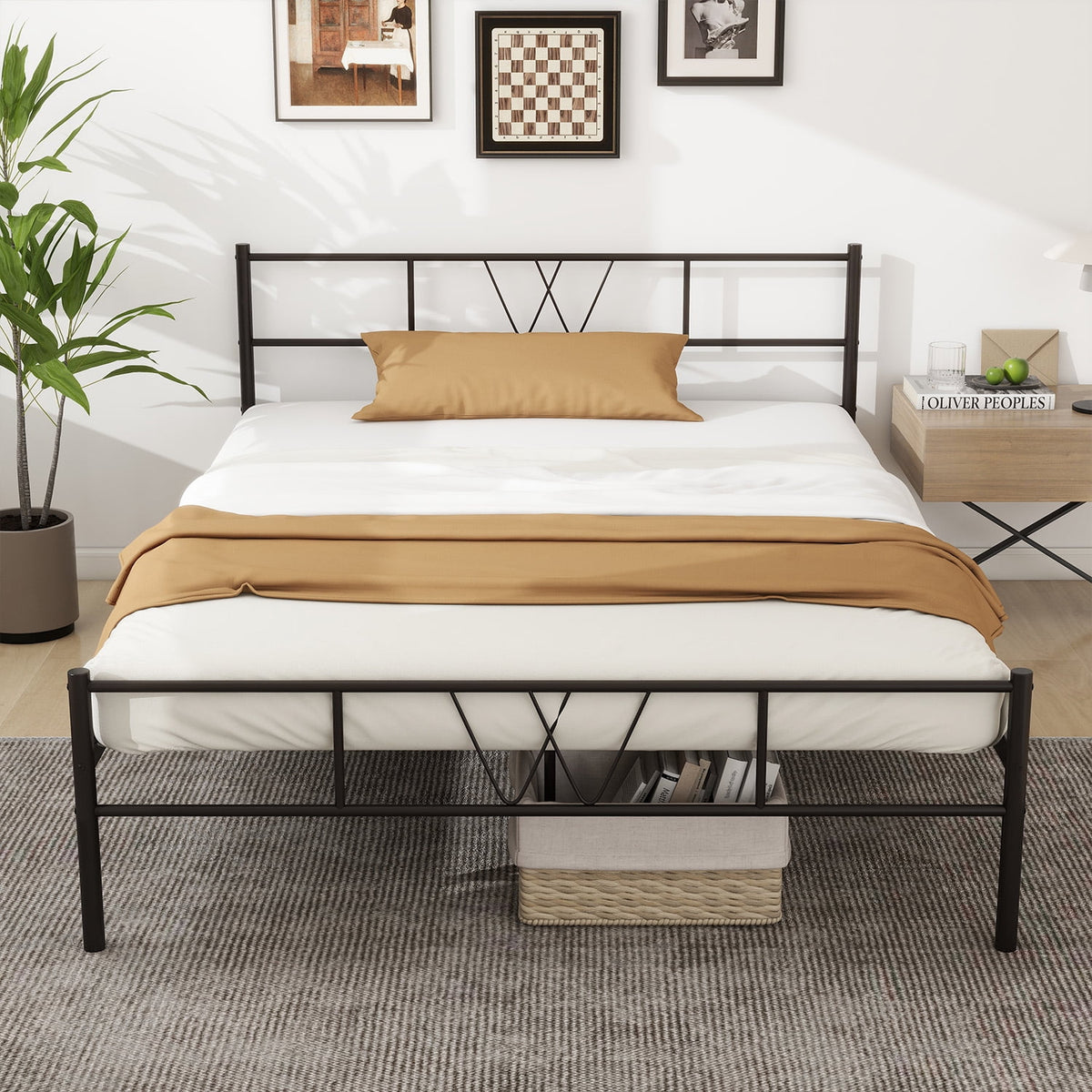 Full Size Metal Platform Bed Frame with Headboard and Footboard C535