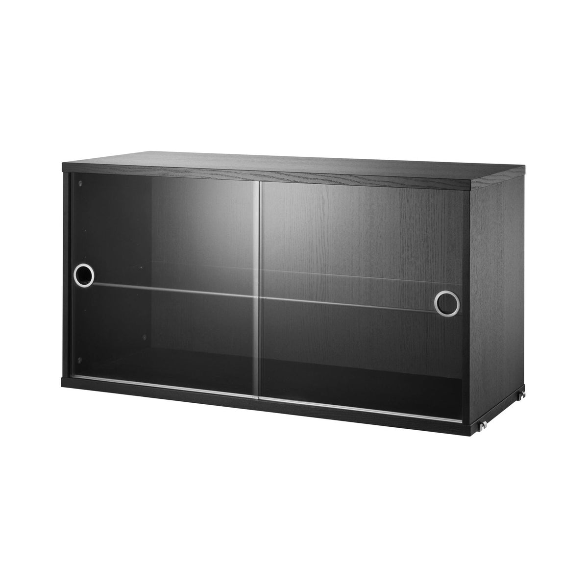 Black Stained Ash Display Cabinet with Sliding Glass Doors E401