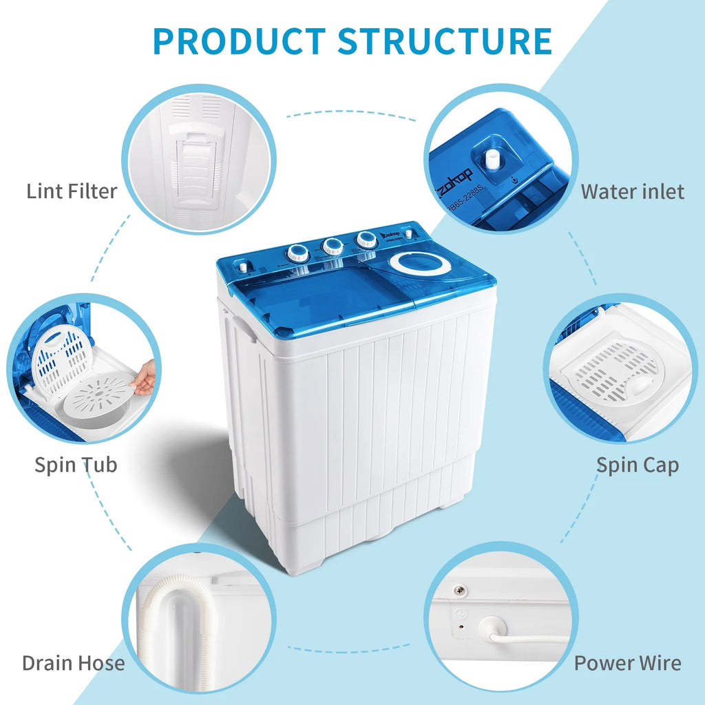 Portable 26lbs Compact Twin Tub Washing Machine White Black U532825