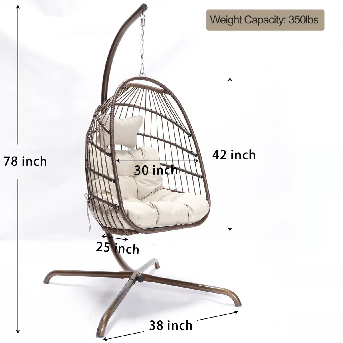 Foldable Brown PE Wicker Hanging Egg Chair with Stand Q8801