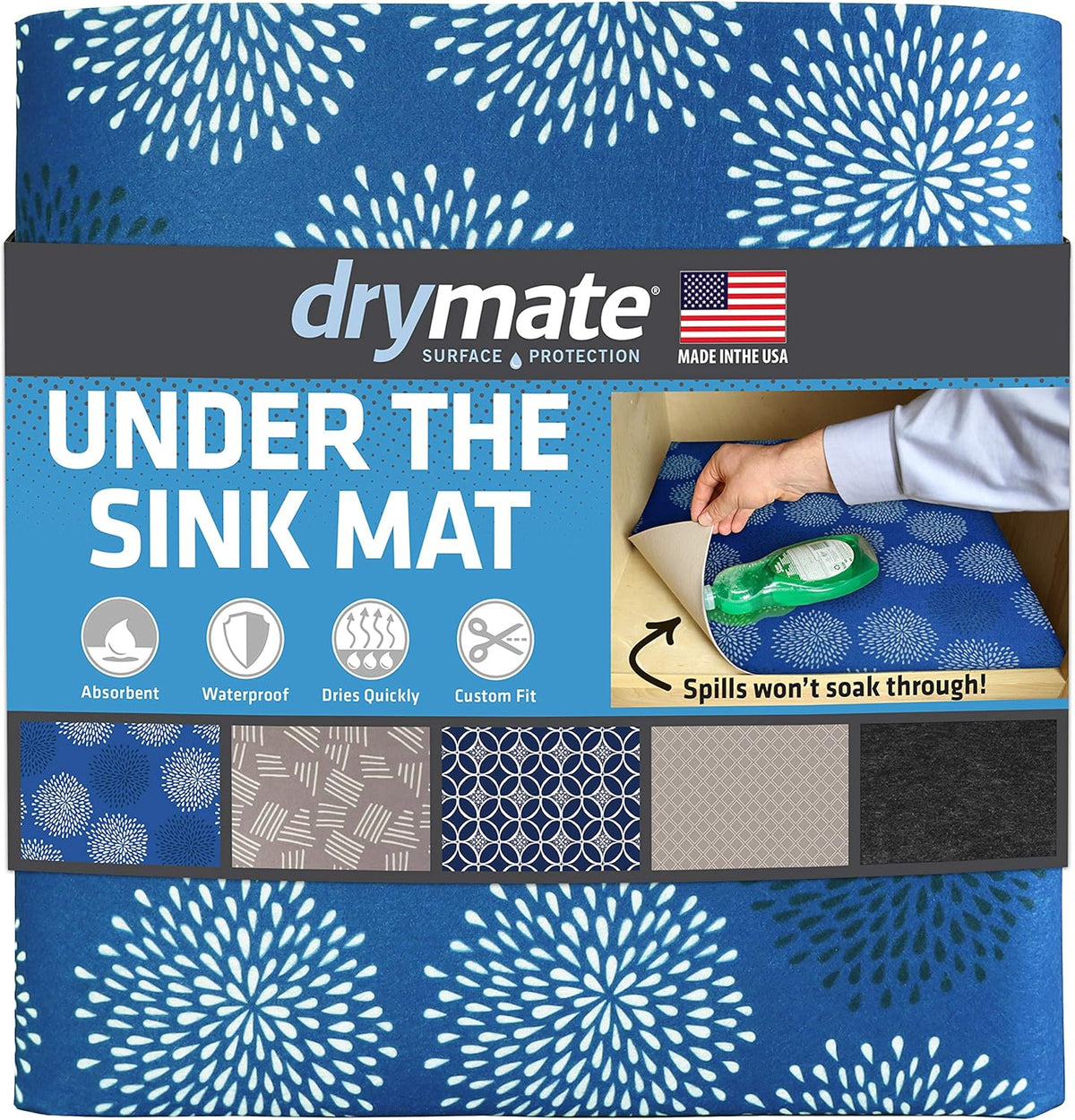 Under The Sink Mat, Cabinet Protection Mat, Shelf Liner - Absorbent Waterproof Slip-Resistant Machine Washable G3662