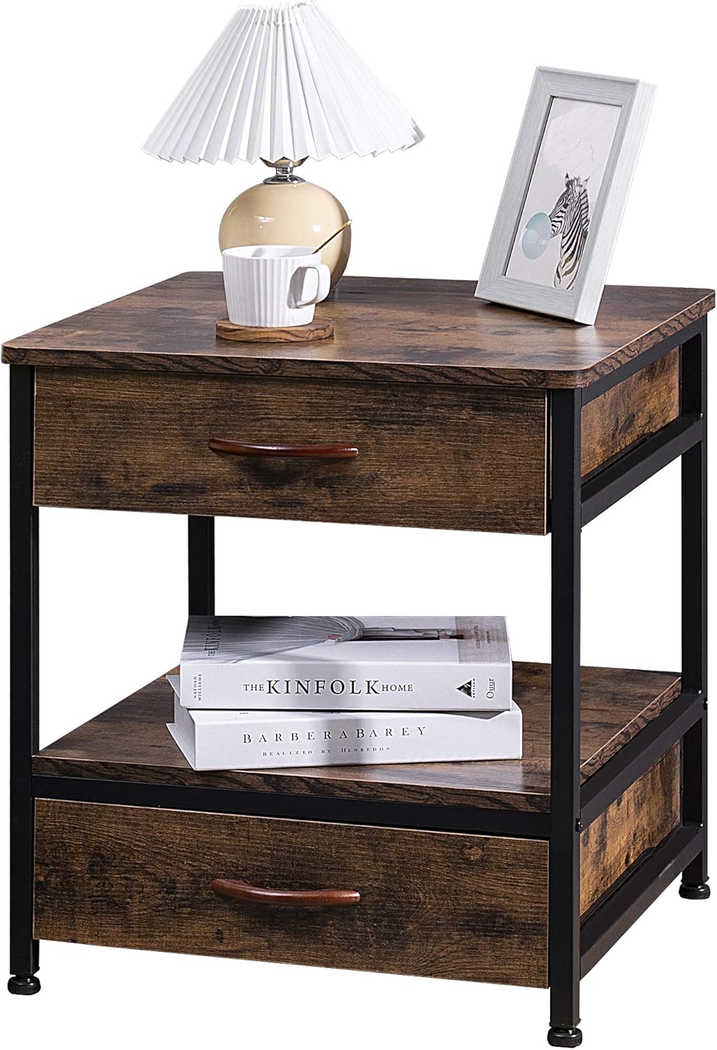 Oak 2 Drawer Nightstand with Metal Frame L374565