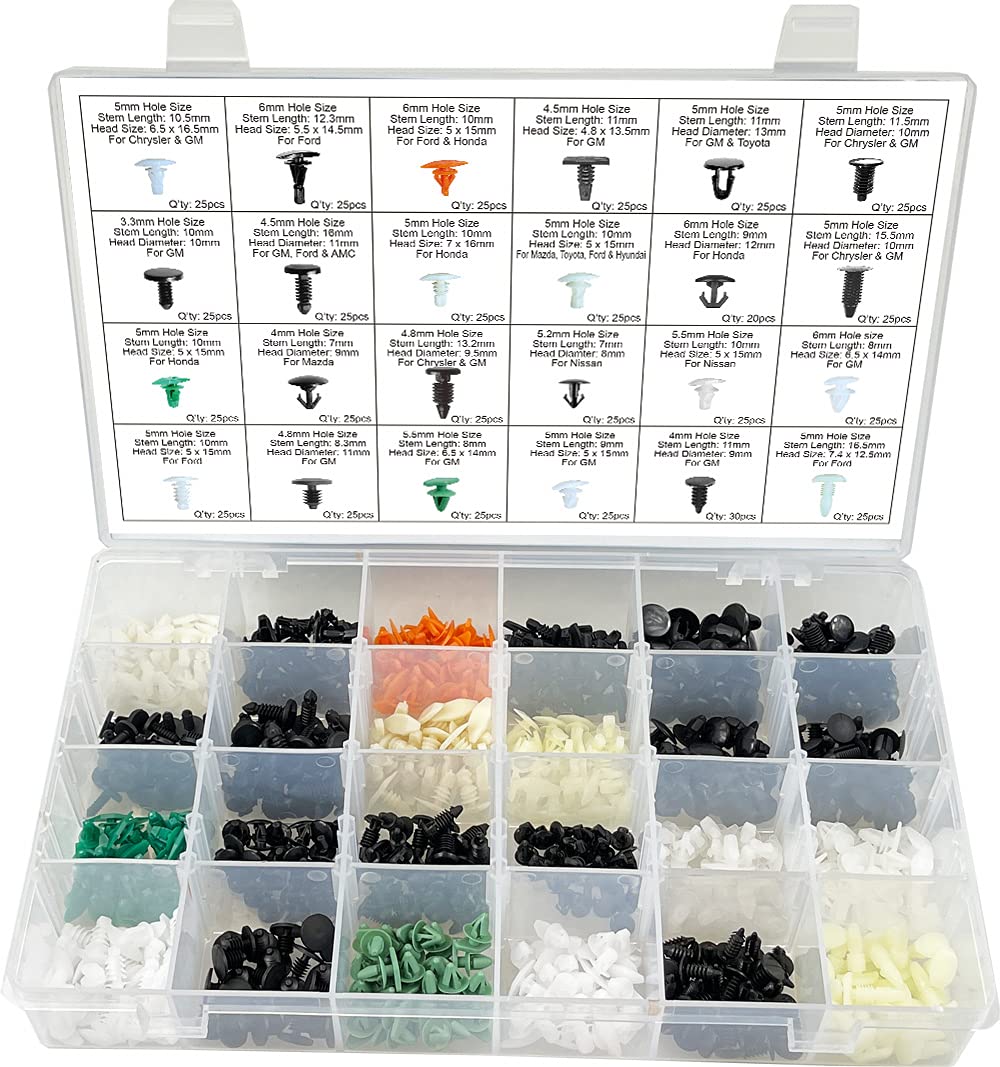 Weatherstrip Retainer Clip Assortment, 600 pcs 24 Sizes G76339