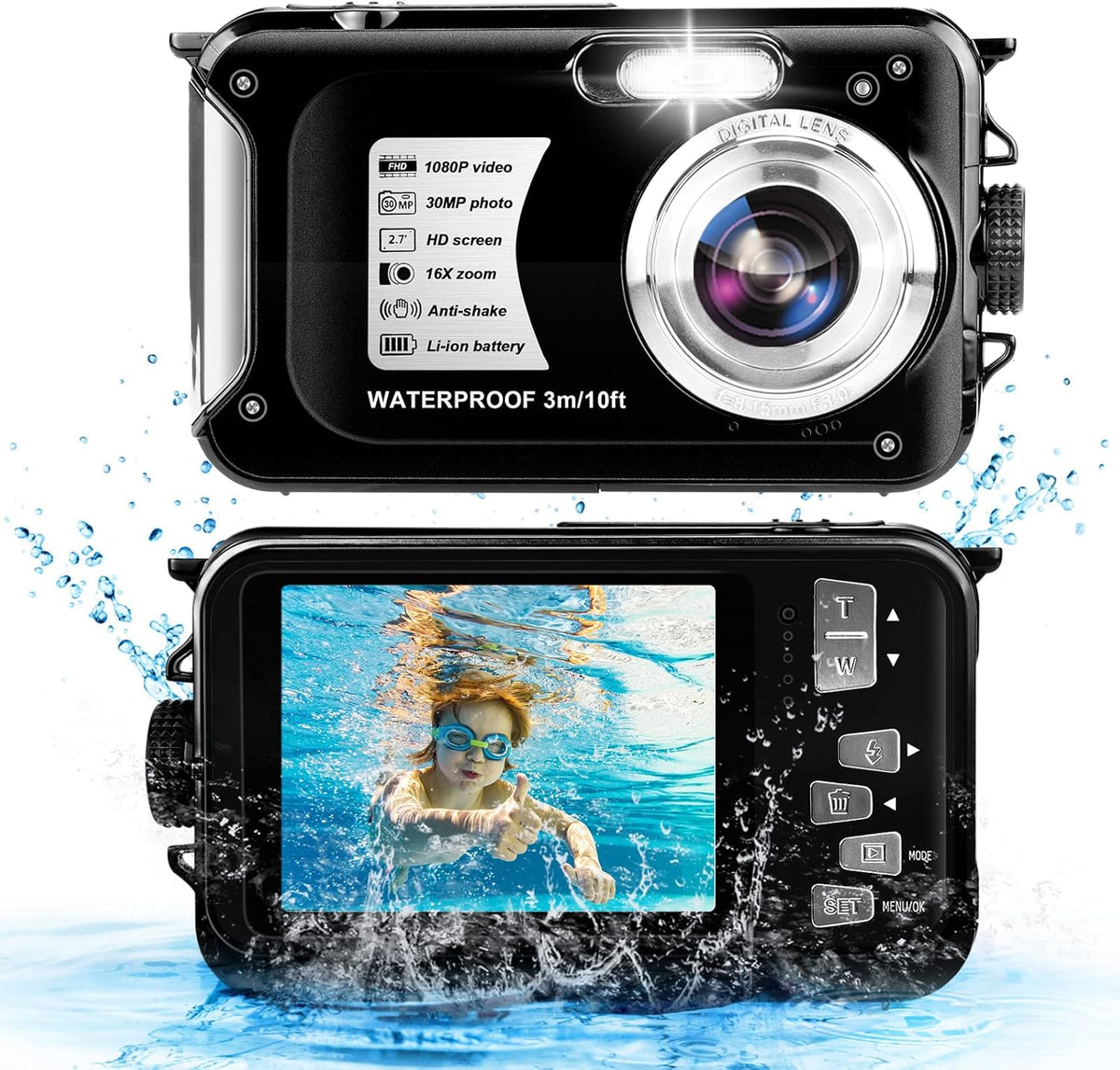 1080P Full HD 30MP 16X Zoom Waterproof Digital Camera O832713
