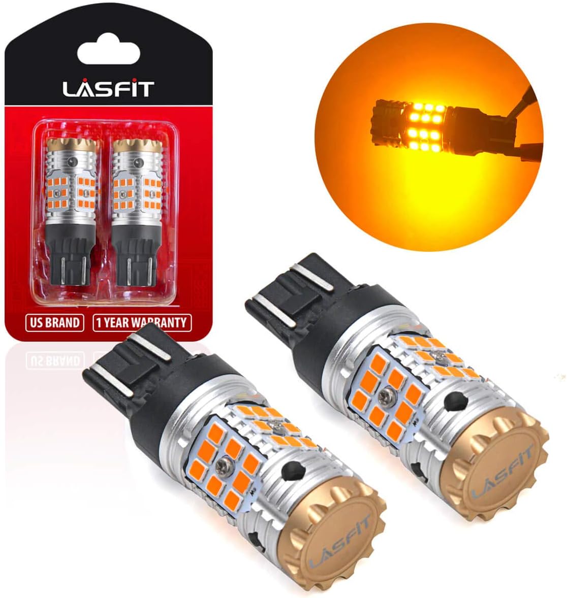 7443 LED Bulb CANBUS Ready Turn Signal Light Error Free Anti Hyper Flash Amber Yellow Pack of 2 S2108