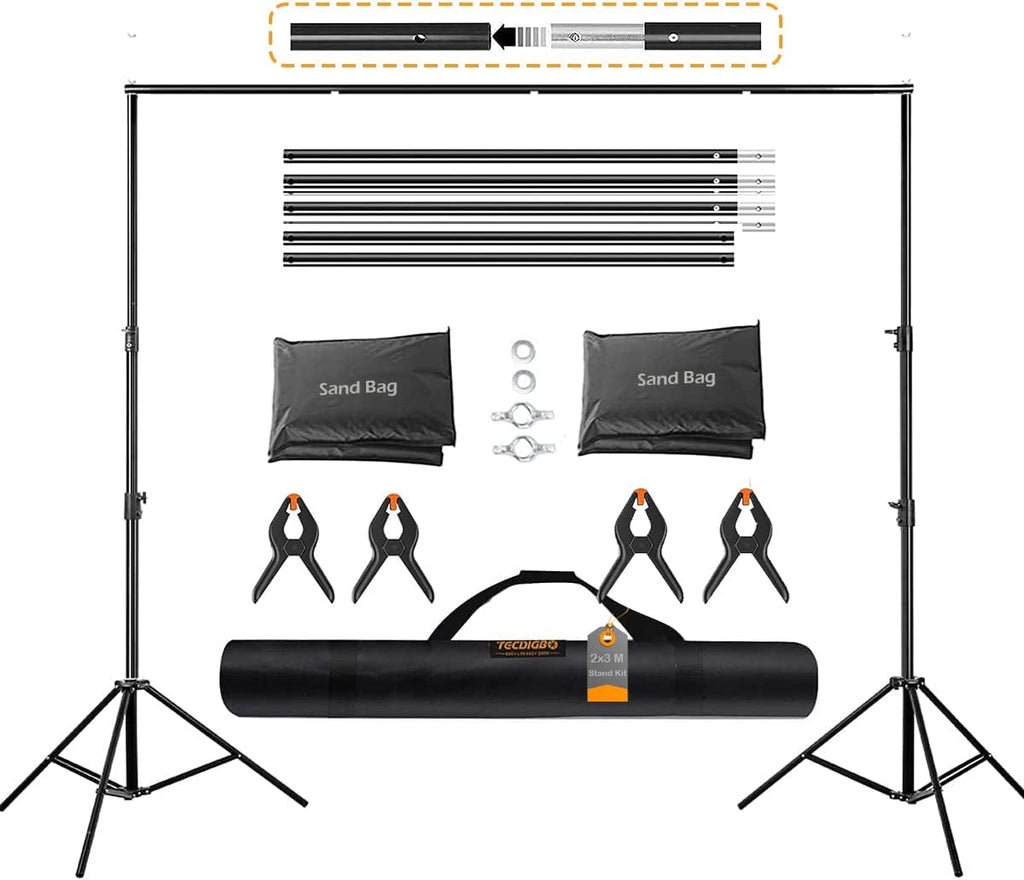10x8.5FT Backdrop Stand Kit with Spring Clamp, Sand Bag, Carry Bag J372770