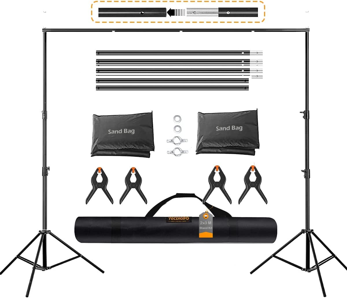 10x8.5FT Backdrop Stand Kit with Spring Clamp, Sand Bag, Carry Bag J372770