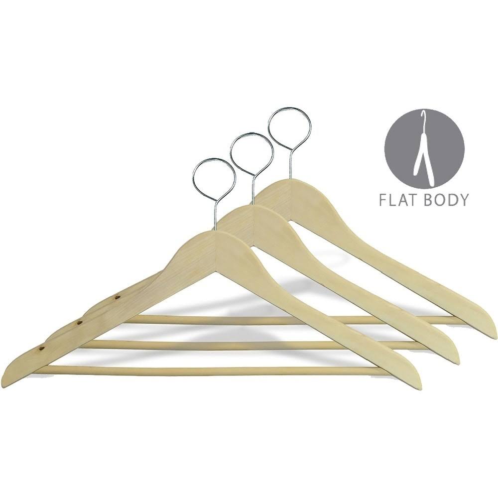 Natural Finish Wooden Hangers with Clips, Box of 50 R734