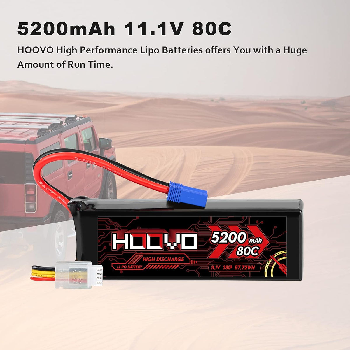 3S Lipo Battery 11.1V 80C 5200mAh with EC5 Connector 2 Pack D4907