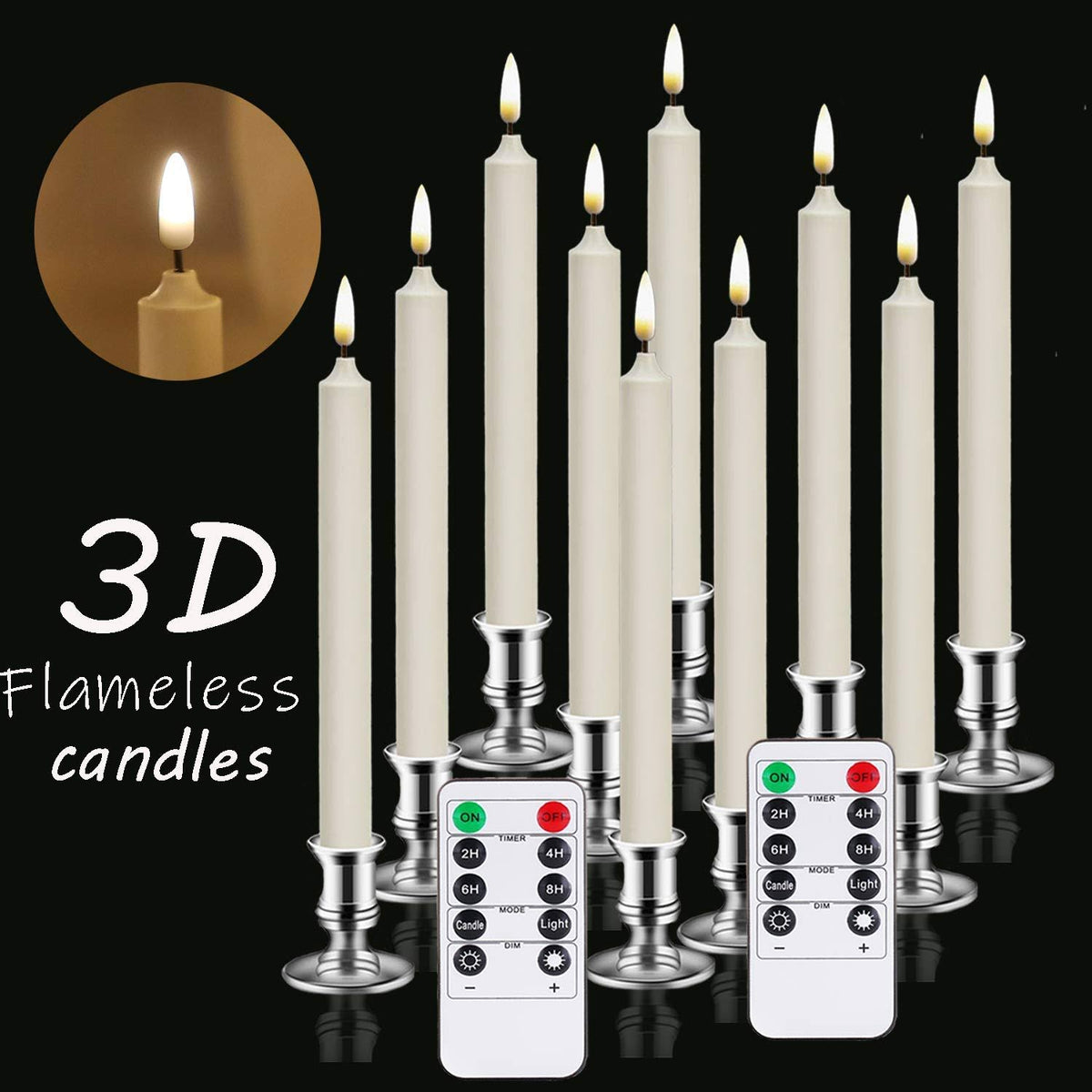 LED Battery Operated Candles Set of 10 with Remote and 24 Hour Timer G8717
