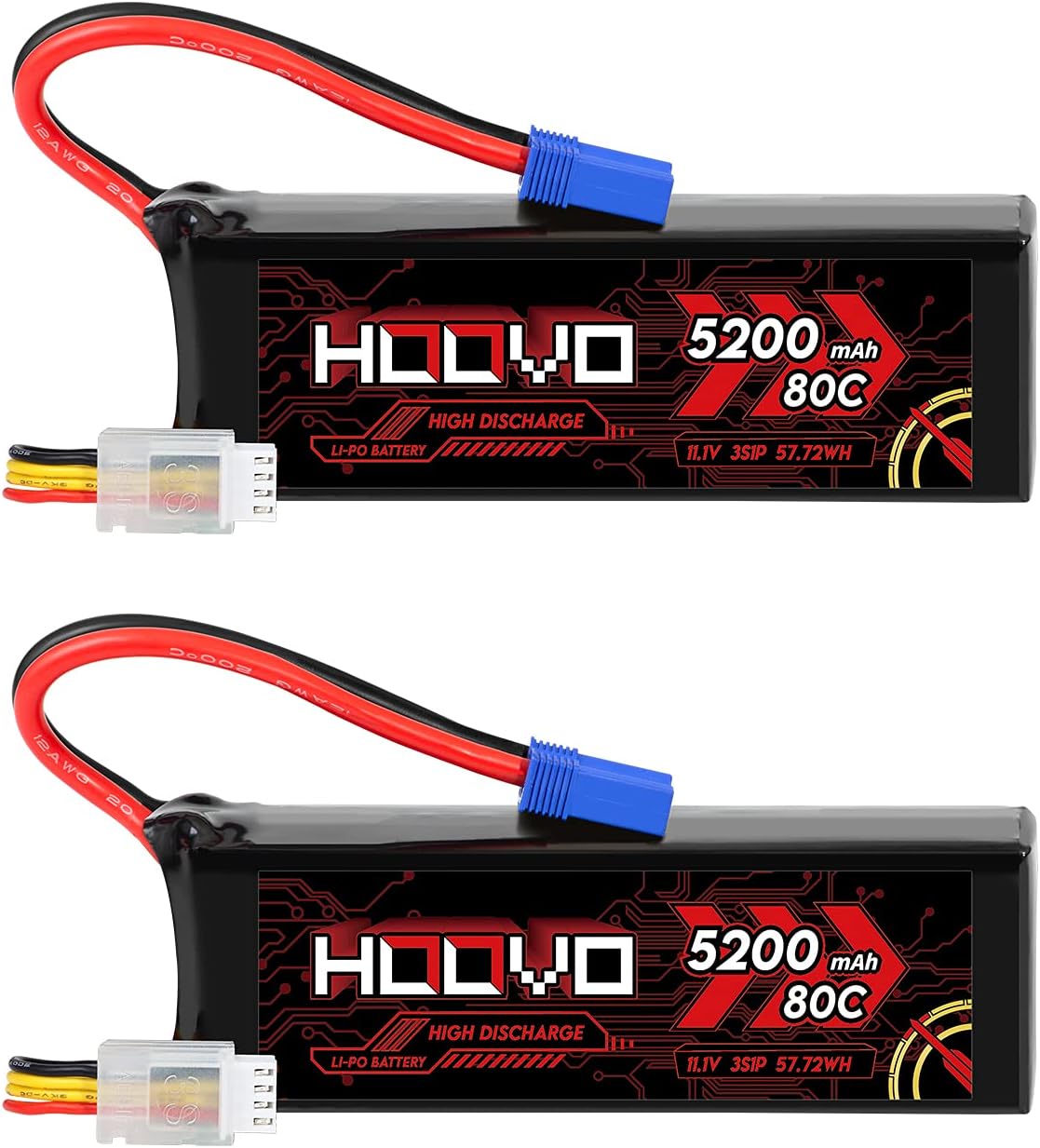 3S Lipo Battery 11.1V 80C 5200mAh with EC5 Connector 2 Pack D4907