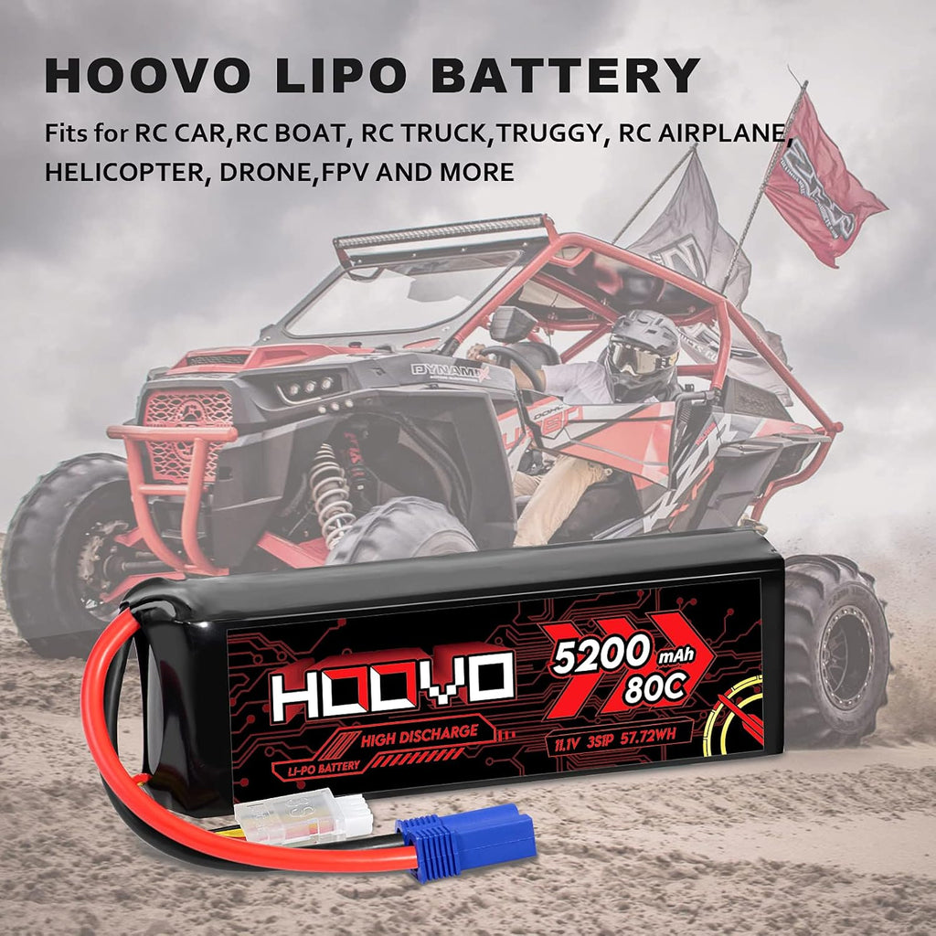3S Lipo Battery 11.1V 80C 5200mAh with EC5 Connector 2 Pack D4907
