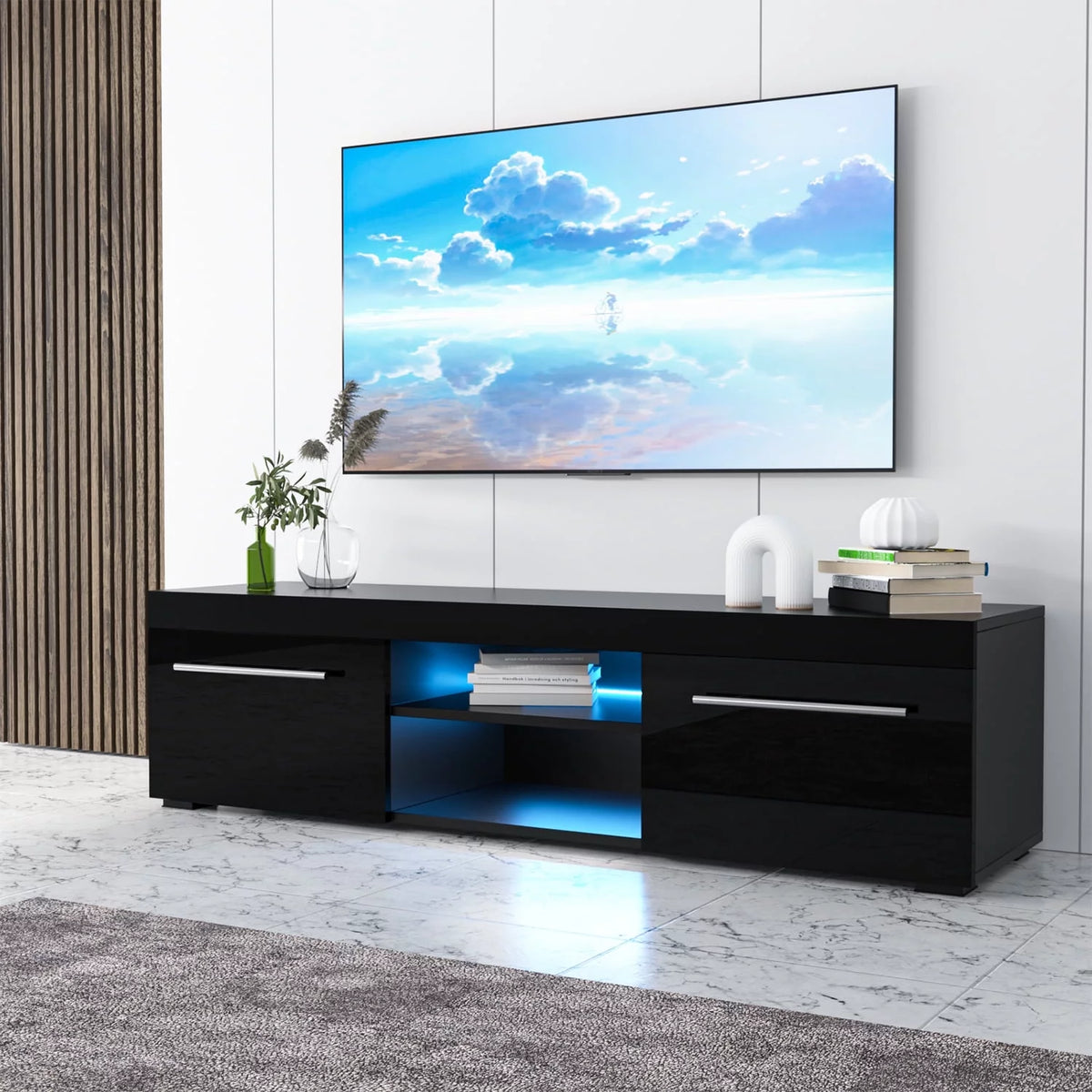 White High Gloss TV Stand with LED Lights W8482