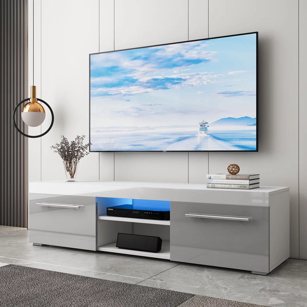 White High Gloss TV Stand with LED Lights W8482