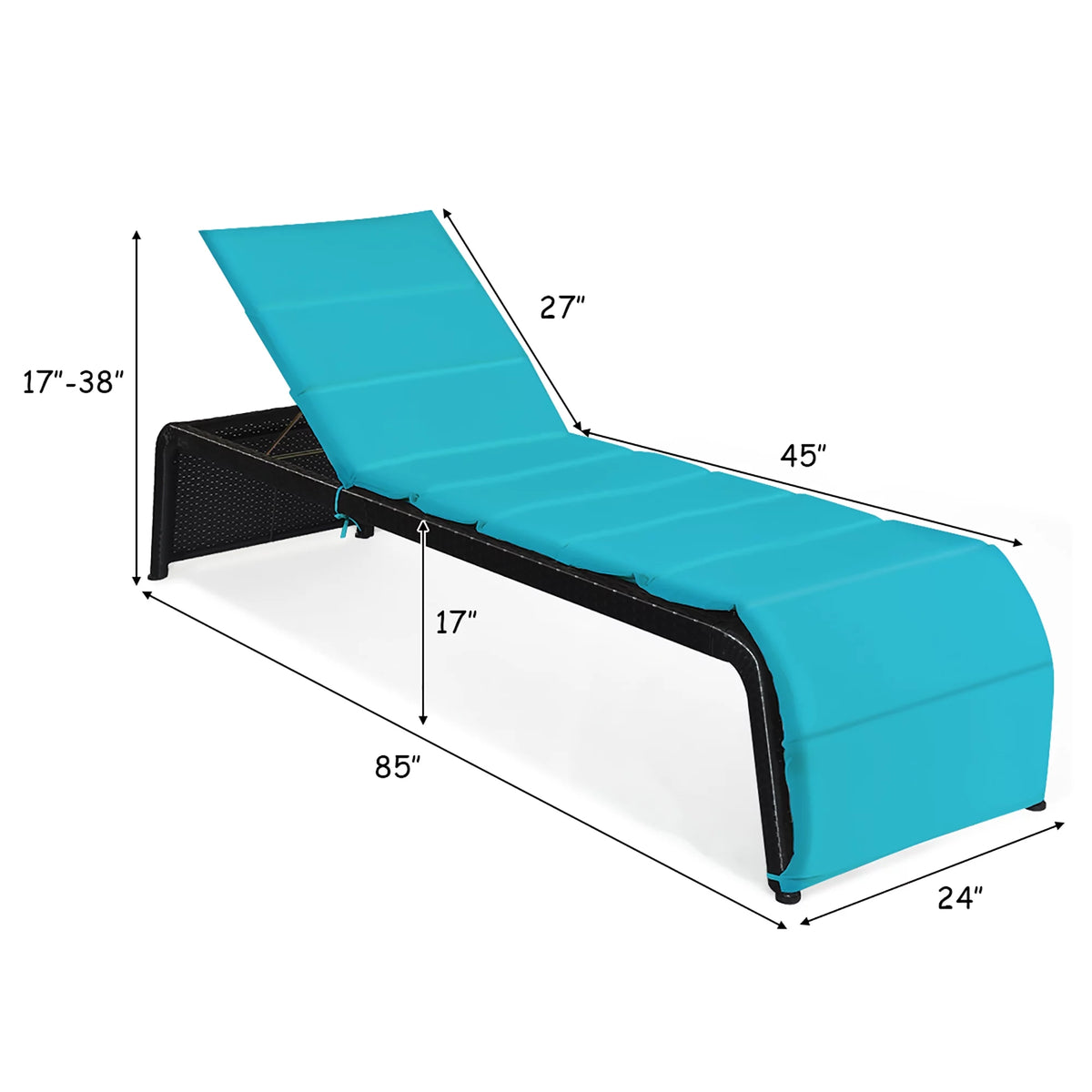 Turquoise Rattan Chaise Lounge Chair T4306