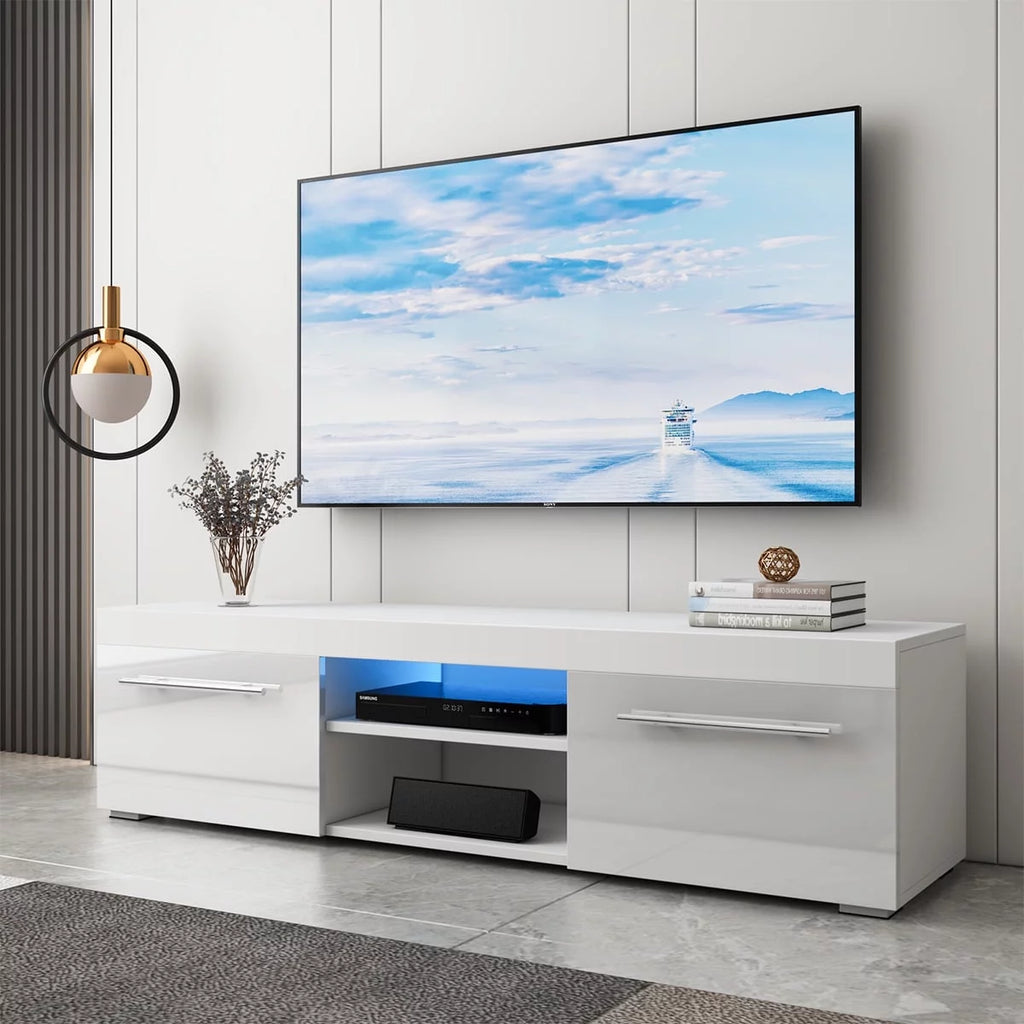 White High Gloss TV Stand with LED Lights W8482