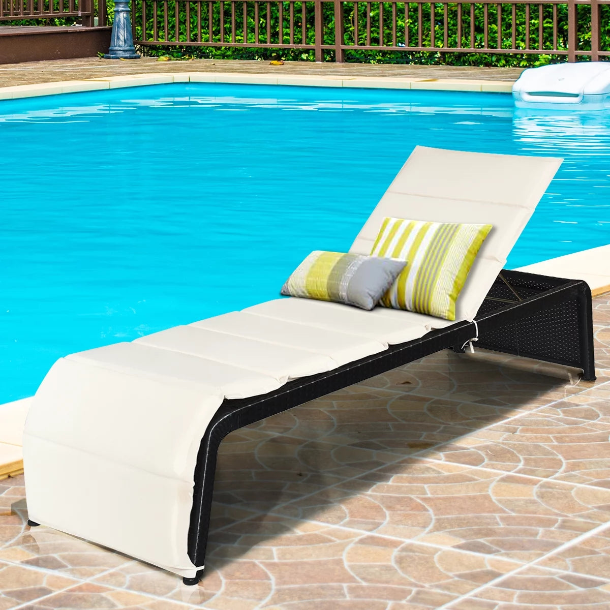 Turquoise Rattan Chaise Lounge Chair T4306