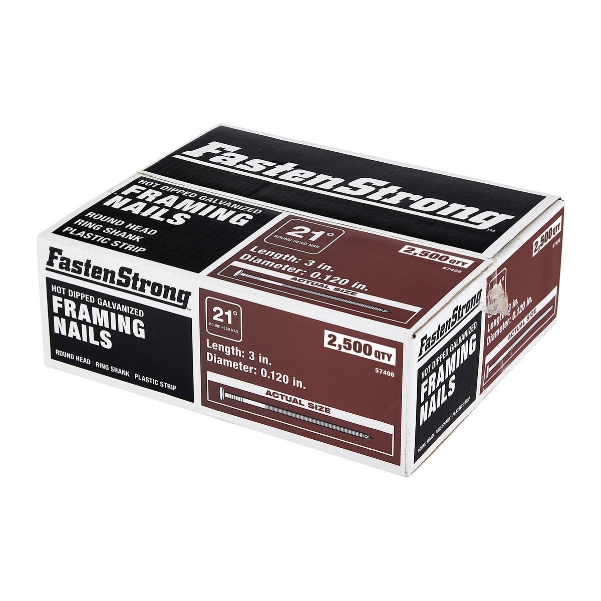 21° 3 in. Galvanized Ring Shank Framing Nails 2500 Pack O779845