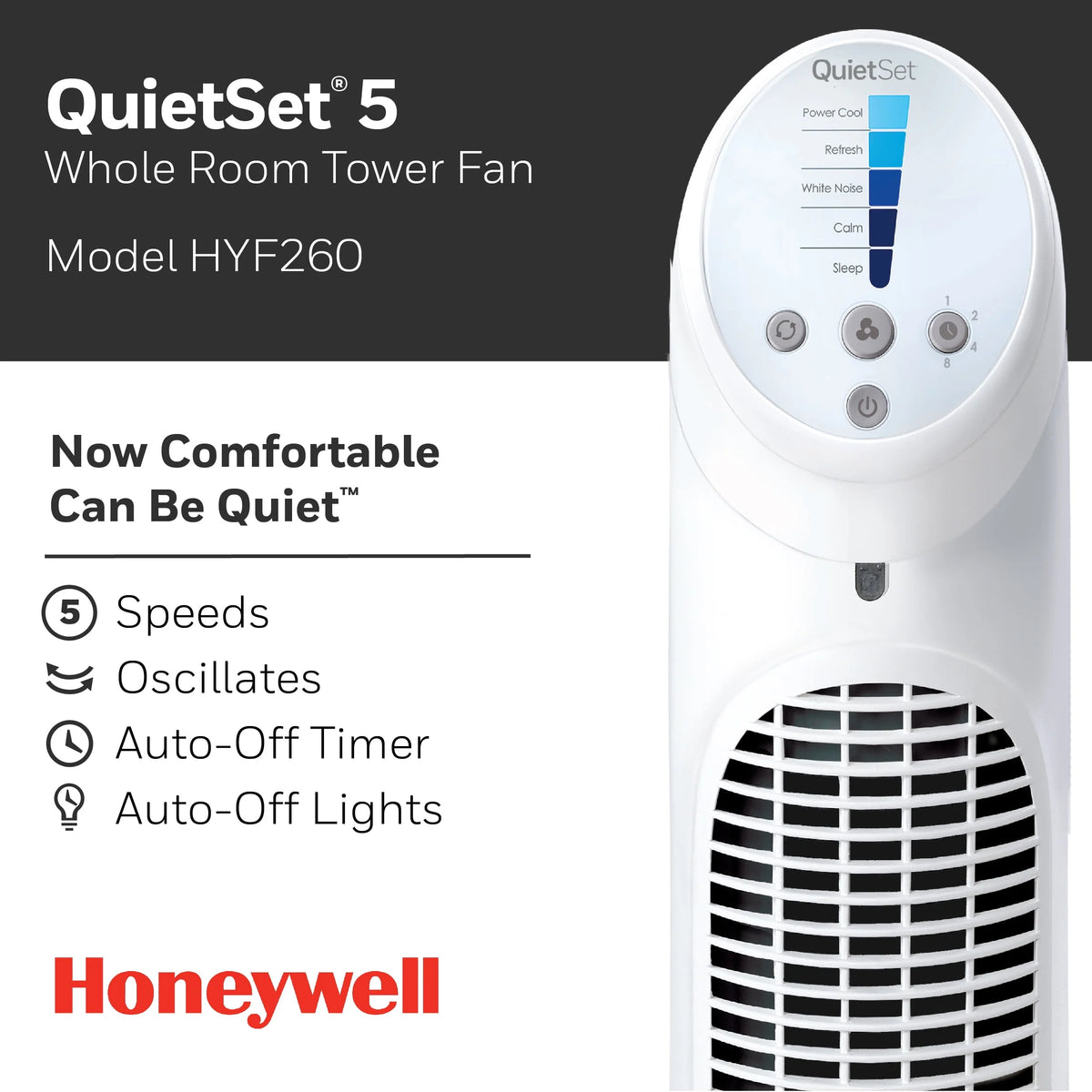 Black QuietSet Oscillating Electric Tower Fan X3847