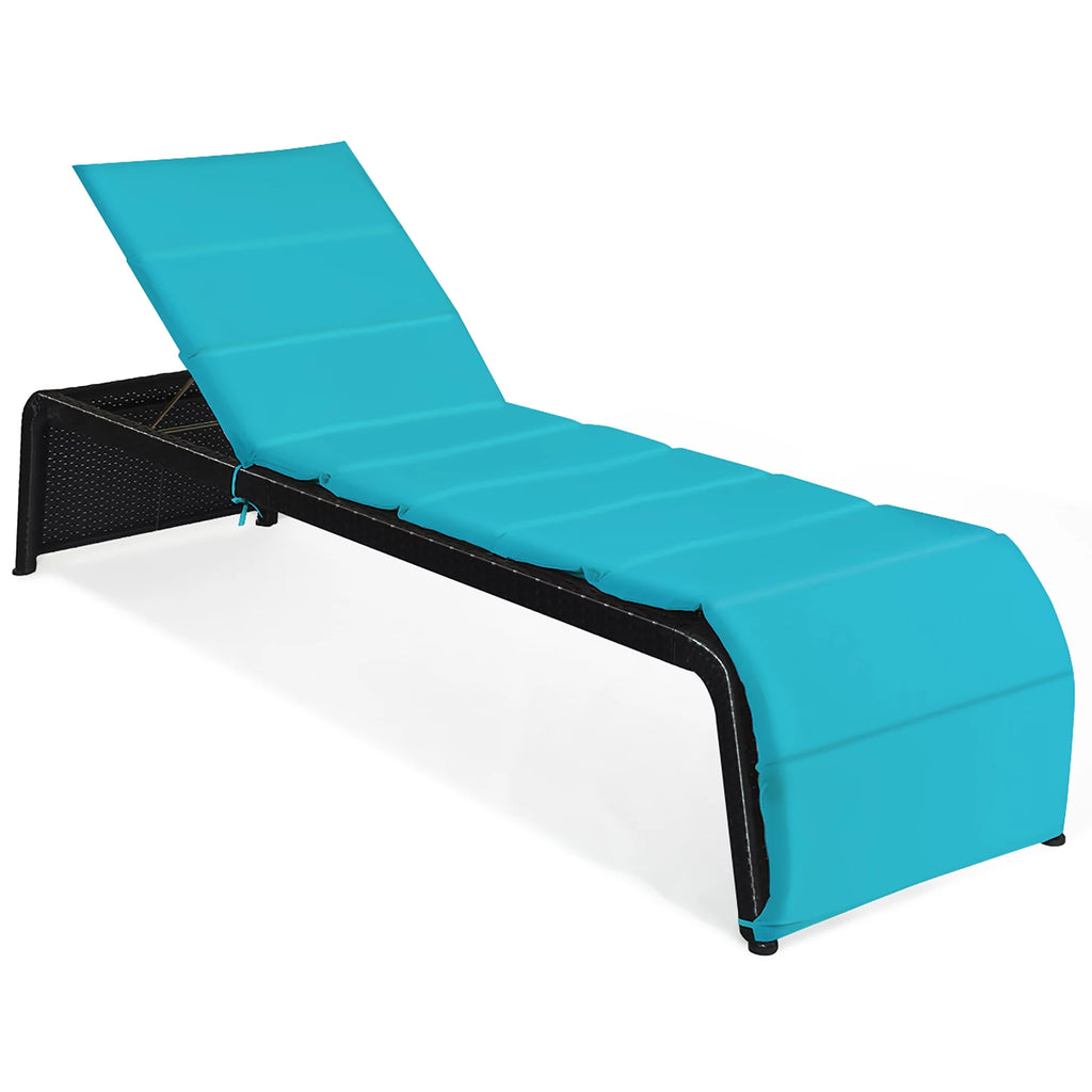 Turquoise Rattan Chaise Lounge Chair T4306